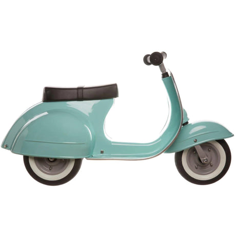 Primo Ride On Mint toddler scooter with durable metal frame, black seat, white wall tires, and vintage design for ages 1 to 5.