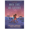 Cover of When Stars Are Scattered showing two boys walking in a refugee camp under a starry sky at dusk.