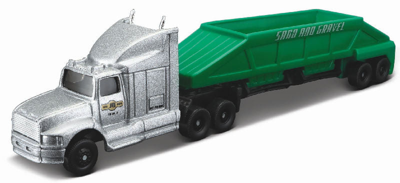 Highway Haulers toy truck with silver cab and green trailer ready for imaginative play and gifting truck lovers.