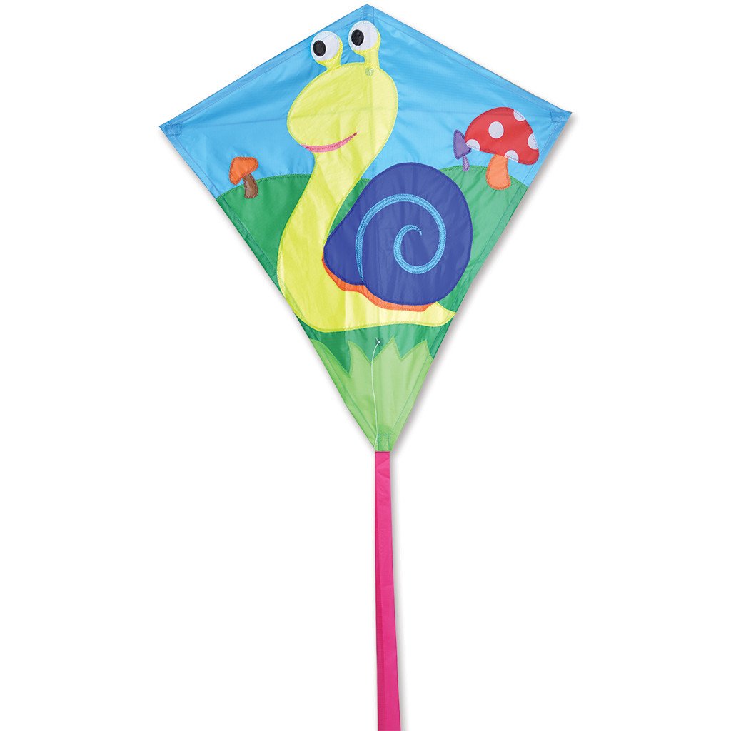 30" Diamond Kite | Snail with colorful snail design, nylon fabric, fiberglass frame, and included 300 ft line and winder.