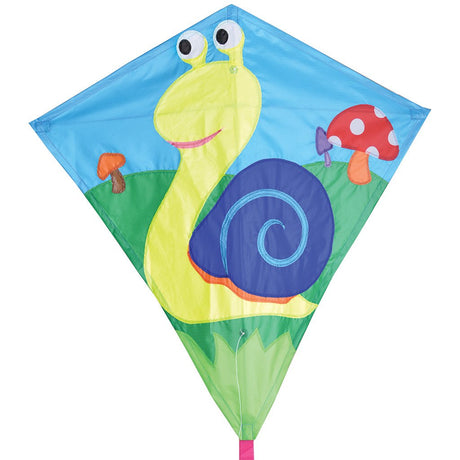 30" Diamond Kite | Snail with whimsical snail and mushroom design, nylon fabric, fiberglass frame, and included line winder.
