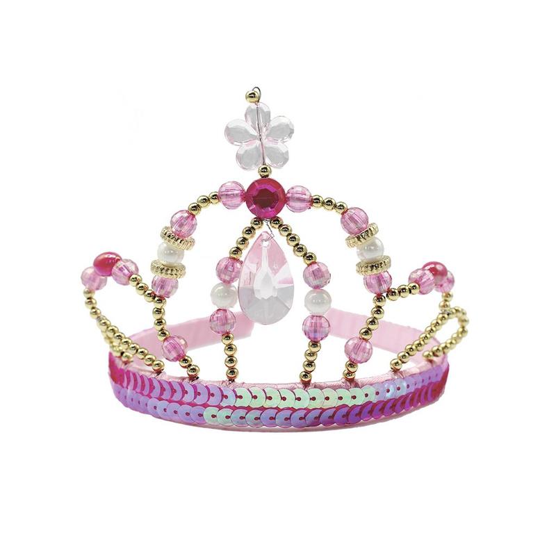 Fairy Princess Tiara with pink and magenta beads, large gemstones, and two-toned sequin trim for kids ages 3 and up.