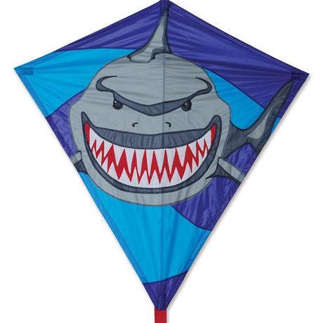 30" Diamond Kite | Shark with bold shark graphic, nylon fabric, fiberglass frame, and included 300 ft line and winder.