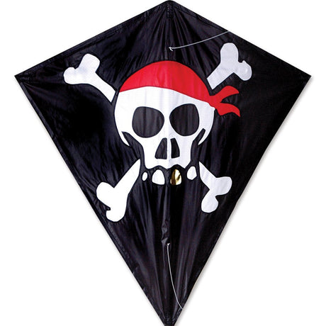 30" Diamond Kite | Skull & Crossbones with black background, red bandana skull, and crossbones design.