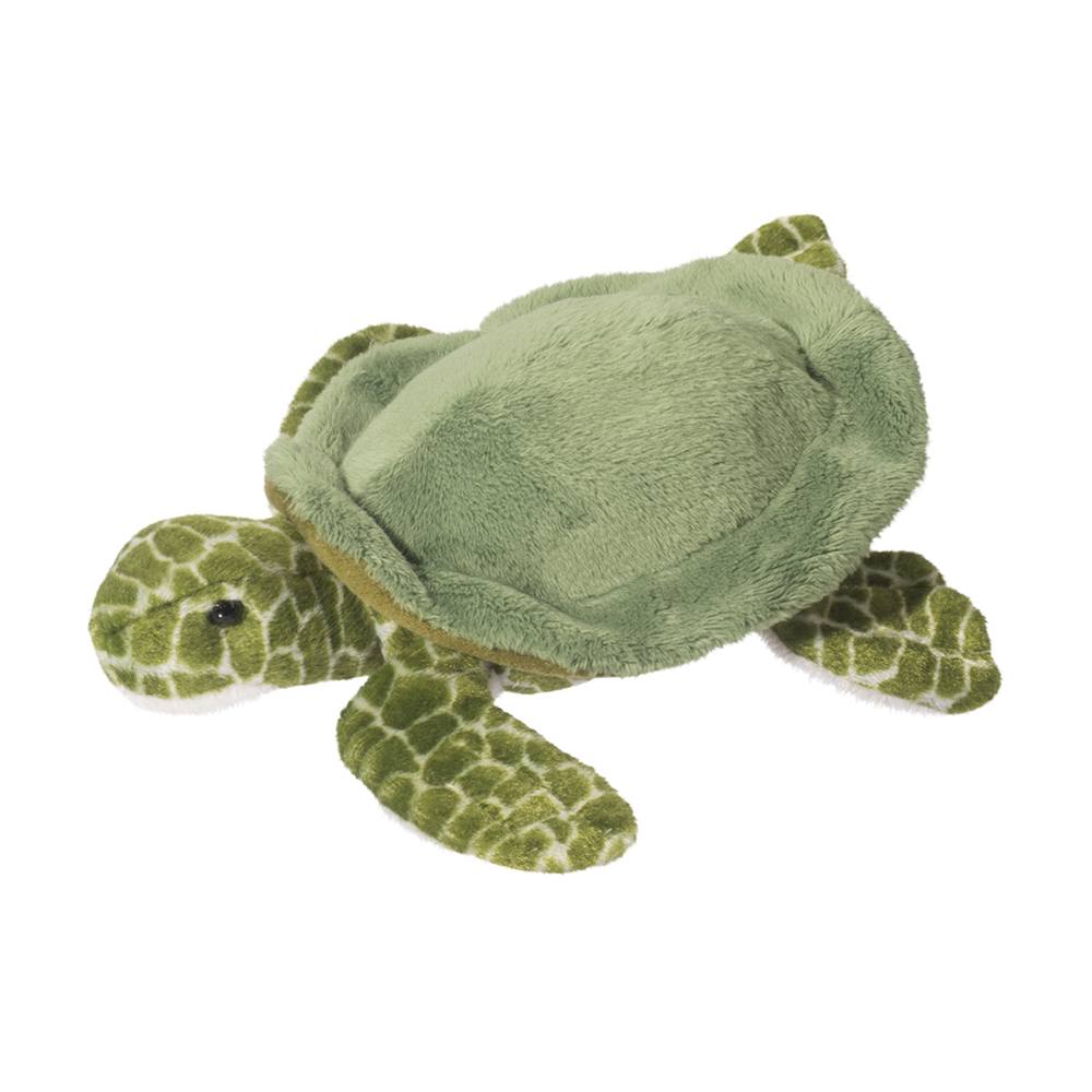 Turtle Tillie plush toy featuring a soft green shell and realistic patterned flippers, perfect for children aged 2 and up.