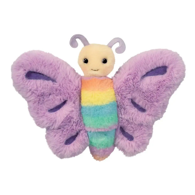 Butterfly Anabel Puppet with soft purple wings and rainbow-striped body, a plush and finger puppet toy for kids.
