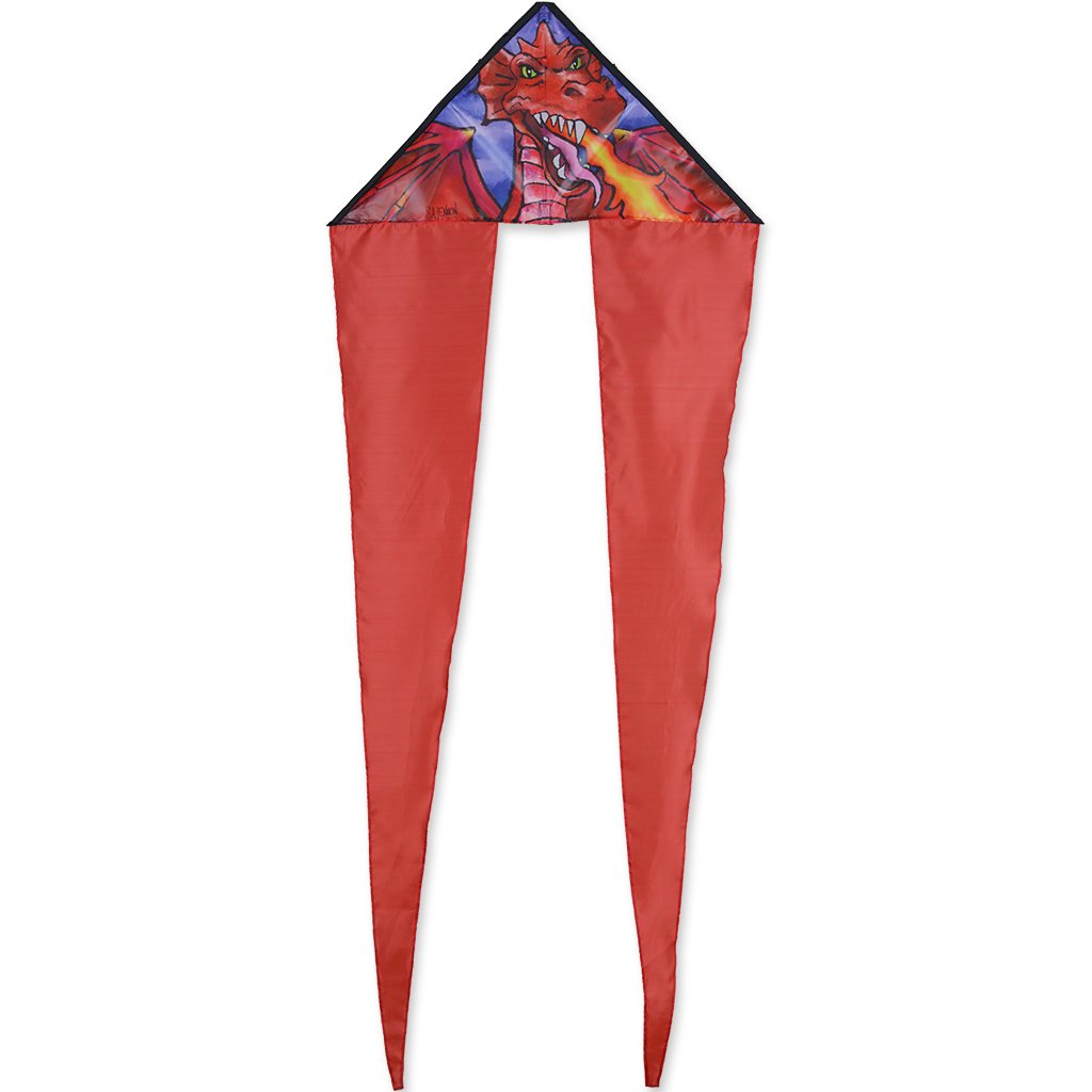 Zippy Flo-Tail Delta Kite | Dragon featuring a vibrant red dragon design with long flowing tails for stable flight.