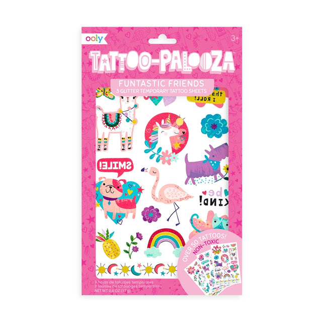Funtastic Friends Tattoos temporary glitter tattoo set with over 50 cute animal designs, easy to apply and non-toxic.