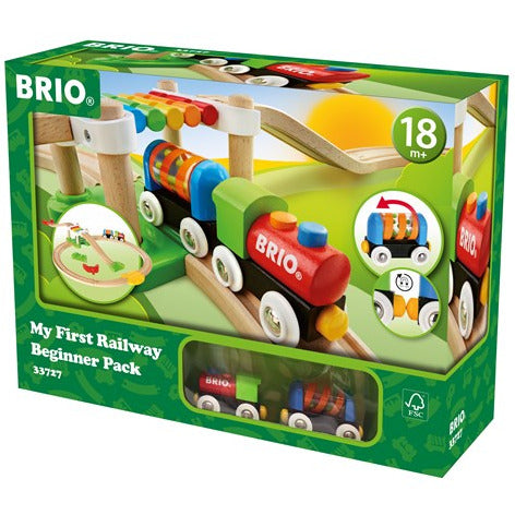 My First Railway Pack with colorful wooden train and rainbow suspension bridge for toddlers 18 months and up.