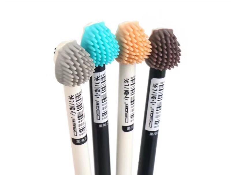 Hedgehog Gel Pen set showing retractable pens with soft sensory rubber brush backs in assorted colors.