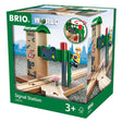 BRIO Signal Station with red knob to switch tracks and poseable figure for interactive train play, ages 3 and up.