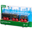 Speedy Bullet Train toy by BRIO with coal tender wagon and red wheels, perfect for kids ages 3 and up.