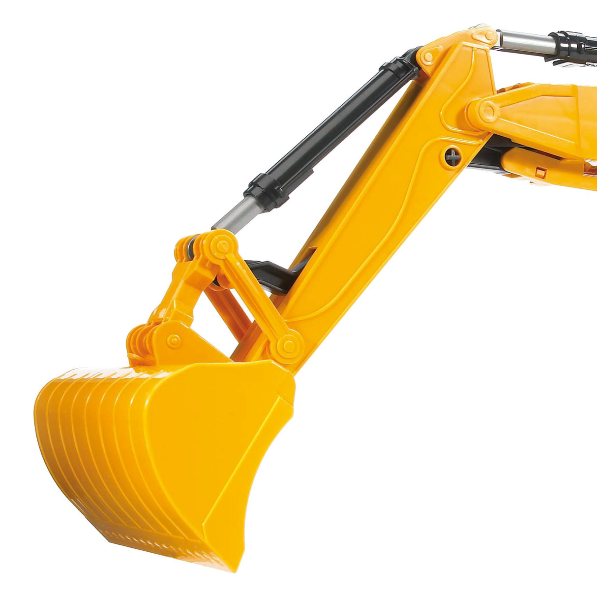 Close-up of CAT Wheeled Excavator yellow shovel arm with articulated boom for precise digging and maneuverability.