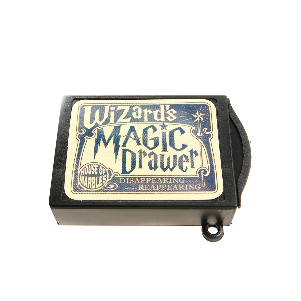 Wizard's Magic Drawer trick box showing disappearing and reappearing magic effect in compact design.