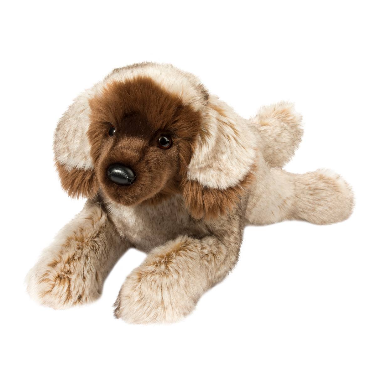 Leonberger Thor plush puppy with soft fur, floppy paws, and lifelike brown eyes, perfect for cuddling.