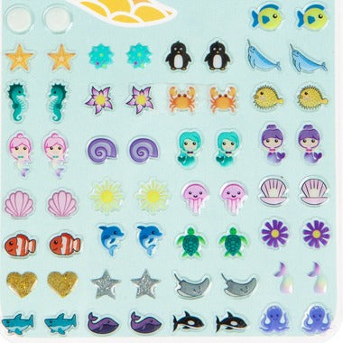 Stick On Earrings | Mermaid with 30 pairs of assorted mermaid and sea life designs for a fun pierced look without piercing.