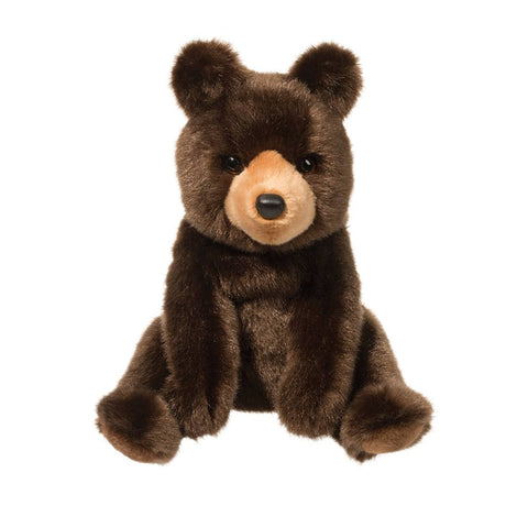 Brown Bear Cal plush toy with soft chocolate brown fur and lifelike tan snout perfect for cuddling and play.
