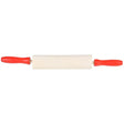 Rolling Pin 7in with red handles and wooden body, perfect for rolling out play dough and clay for kids ages 3 and up.