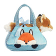 Fancy Pals Peek-A-Boo Fox plush pet carrier with a cute fox face peeking and soft blue handles.