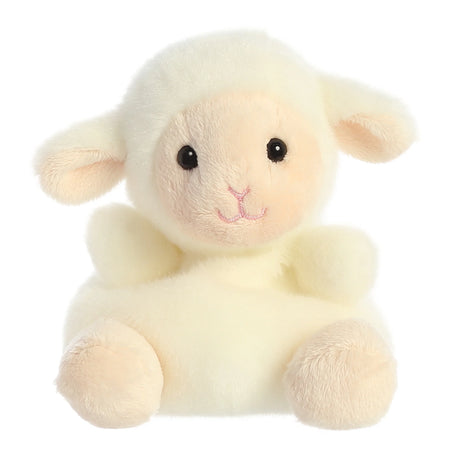 Palm Pals Lamb Woolly plush toy with soft, fluffy wool, cute smile, and bean pellets perfect for cuddling and display.