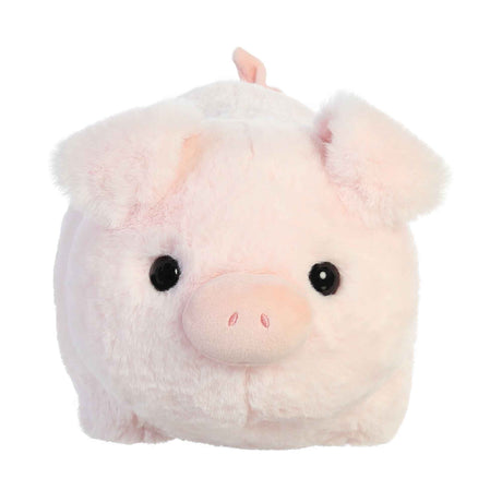Soft and fluffy Spudster Pig Cutie plush with round body and folded ears perfect for cuddling and stacking.