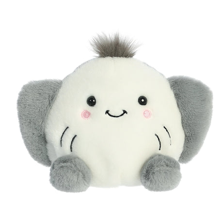 Palm Pals Stingray Flapjack plush with soft grey fins, pink cheeks, smile, and tuft of hair, 5-inch cute companion.