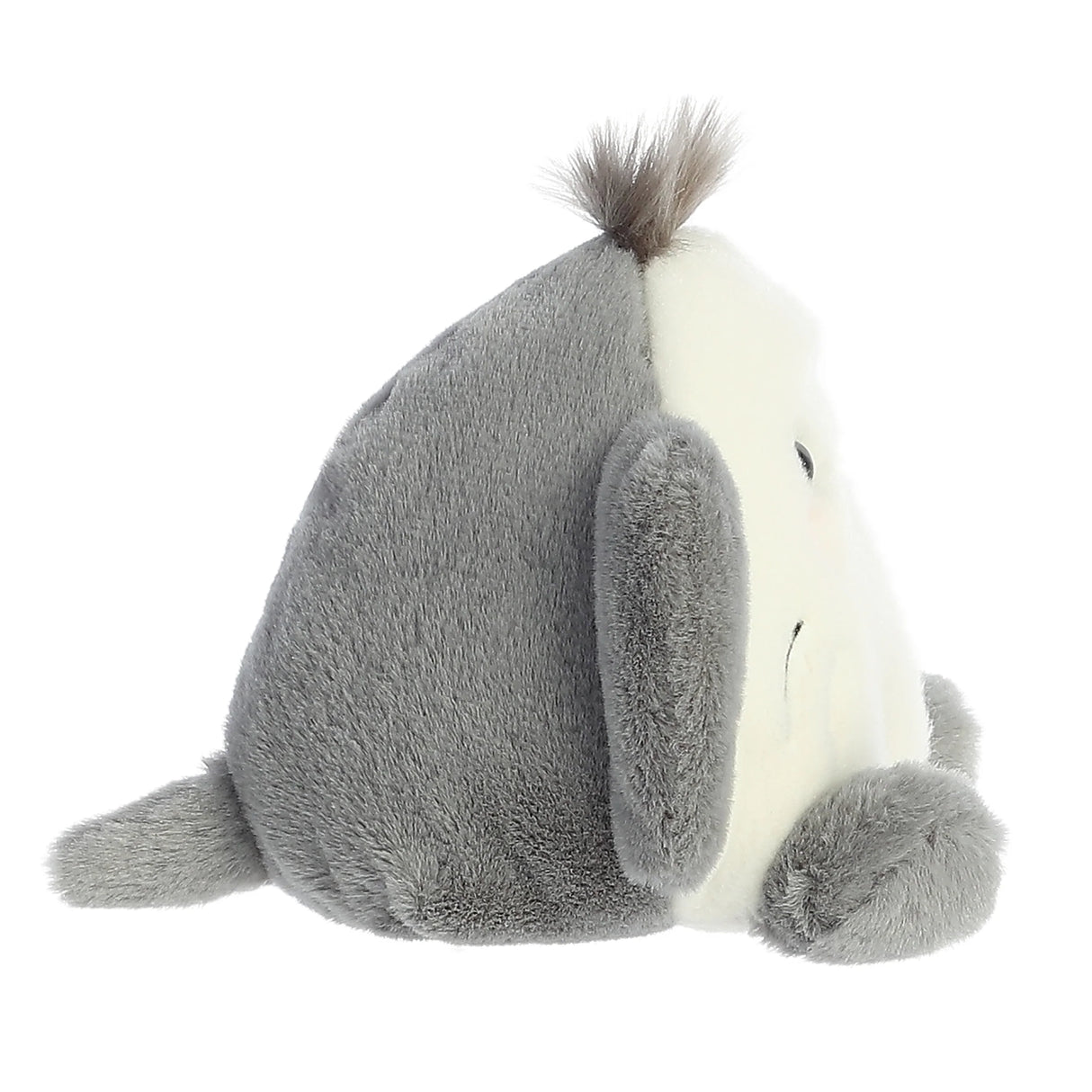 Palm Pals Stingray Flapjack plush toy with soft gray and white fur, cute tuft, and friendly smile, perfect for any shelf.