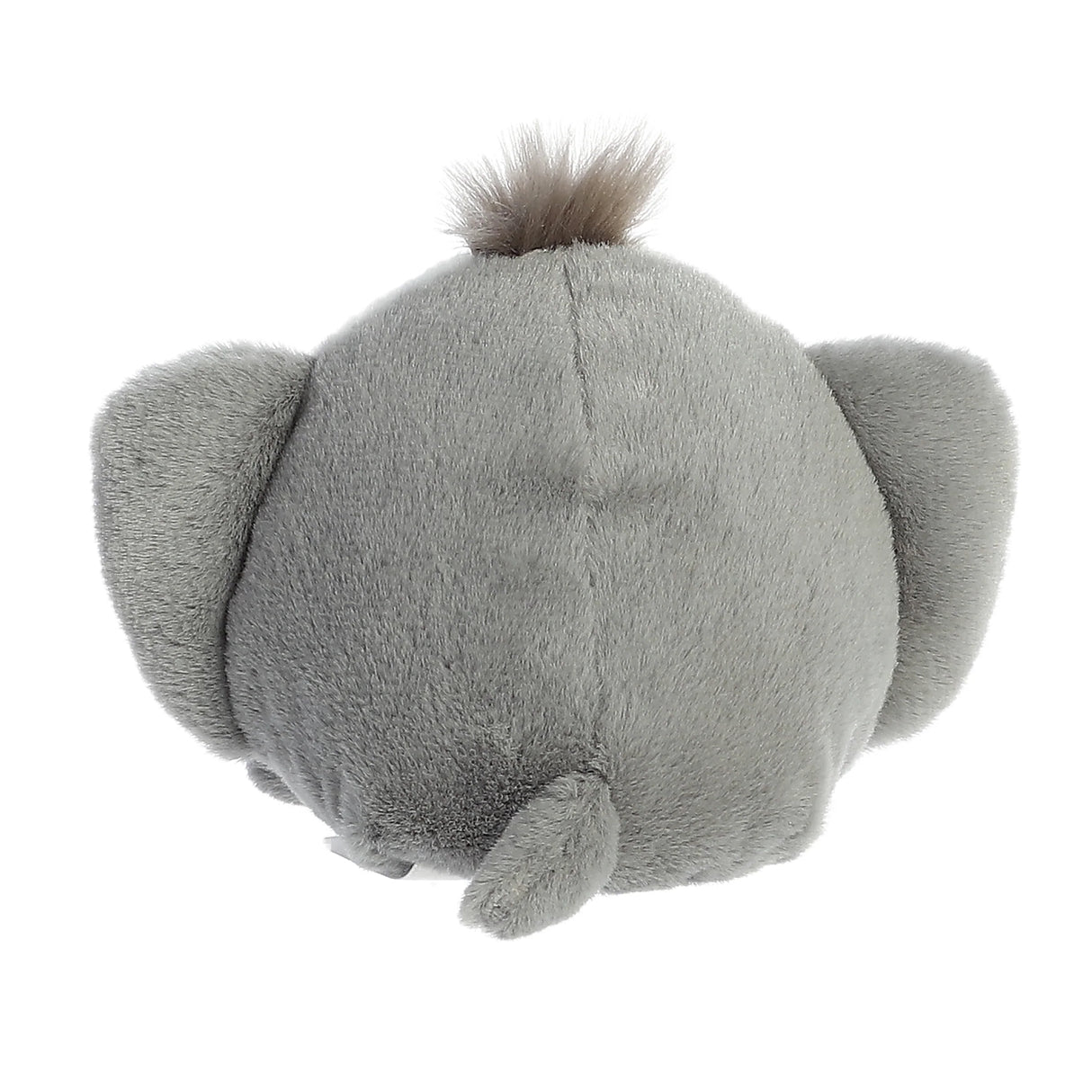 Palm Pals Stingray Flapjack plush toy showing soft gray back with fluffy tuft, pink cheeks, and small tail detail.