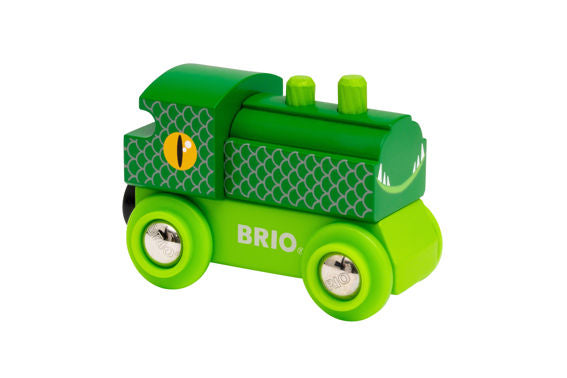 Themed Wooden Train - Assorted green crocodile-inspired wooden toy train with magnetic couplings, sold individually.