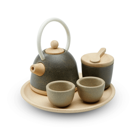 Classic Tea Set with teapot, two cups, pitcher, tray, and caddy spoon for imaginative pretend play.