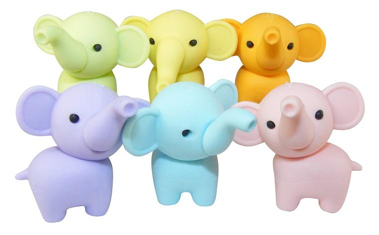 Japanese Eraser Elephant puzzle toys in assorted pastel colors, eco-friendly and handmade from Japan.