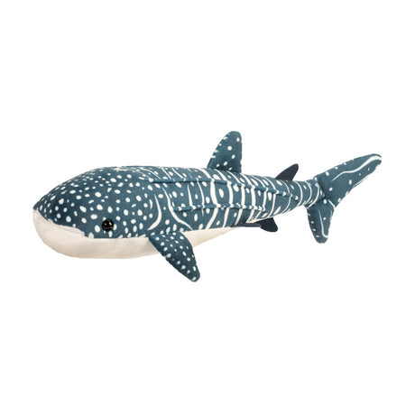 Whale Shark Decker plush soft toy with realistic white spots and black eyes, perfect for cuddling and learning.