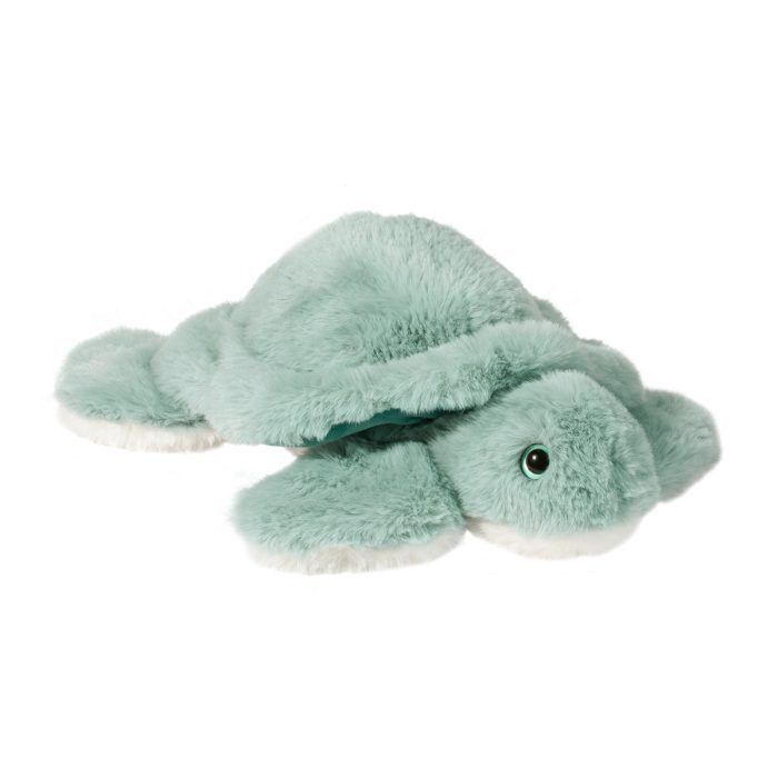 Turtle Jade plush sea turtle stuffed animal with soft pale green fur and floppy body design for cuddling.