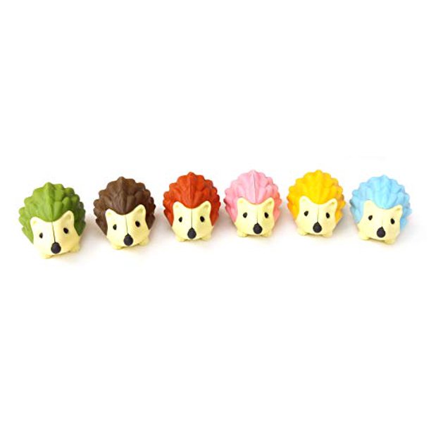 Japanese Eraser Hedgehog set in assorted colors, eco-friendly hand-assembled puzzle eraser toys made in Japan.