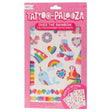 Over the Rainbow Tattoos temporary set with colorful glitter designs including rainbows, hearts, unicorns, and more for kids.