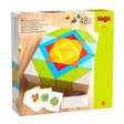 Mosaic 3D Arranging Blocks set with colorful wooden geometric shapes and 10 template cards for creative building fun.