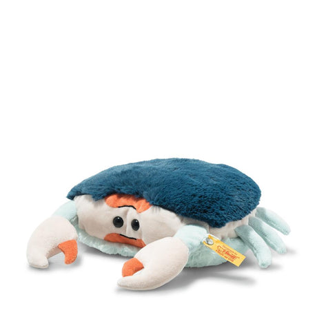 Soft Cuddly Friends Curby Crab plush toy with dark blue shell, mint legs, orange claws, and safety eyes, 9 inches.