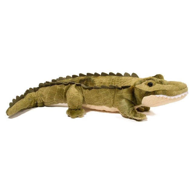 Alligator Streamline plush toy with soft green scaly fabric, felt teeth, and spiky back, 15 inches long.