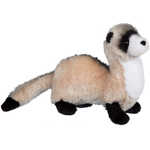 Ferret Dapper plush toy with soft tan, black and white fur, 7 inches, machine washable, perfect for ages 2 and up.