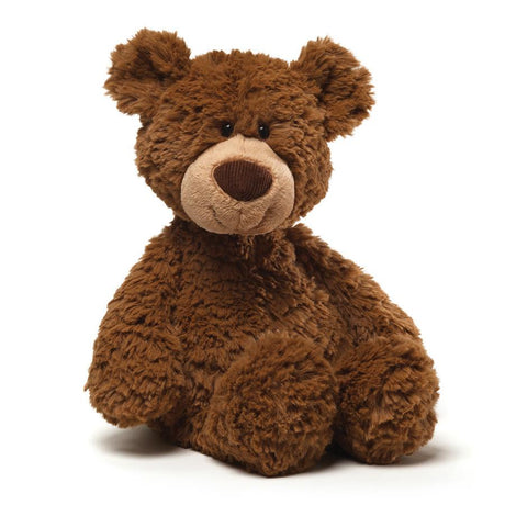 Teddy Bear Pinchy plush in brown with floppy arms, corduroy nose, big smile, and soft textured fur sitting upright.