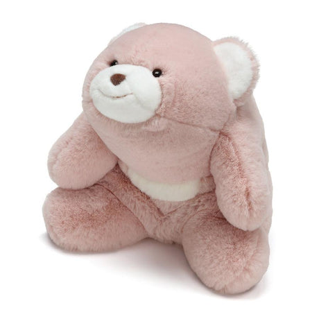 Snuffles | Pink soft plush teddy bear with crescent design, ultra-huggable and perfect for cuddling, 10-inch height.