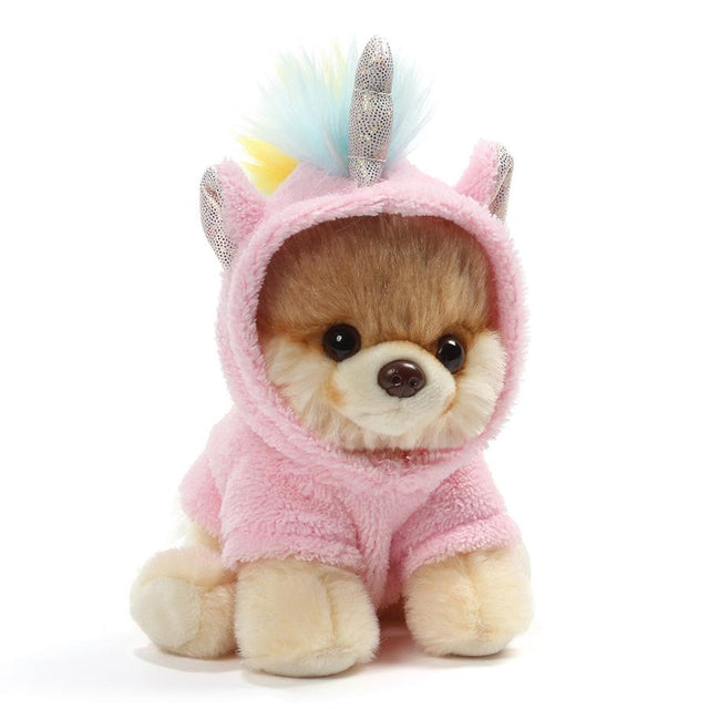 Itty Bitty Boo Unicorn plush toy dressed in a pink unicorn costume with sparkling ears and horn.