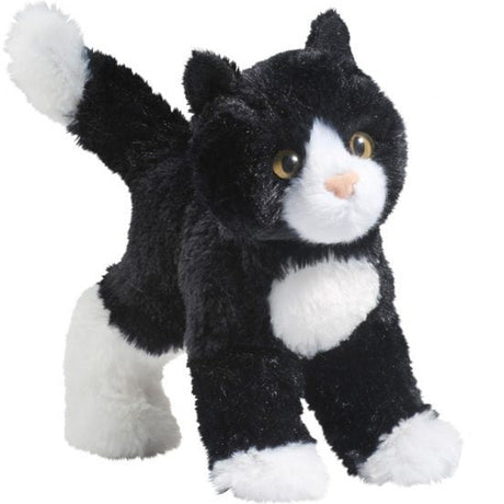 Black & White Cat Snippy plush toy, soft short-haired black and white cat, 8 inches tall, friendly and adorable stuffed animal.