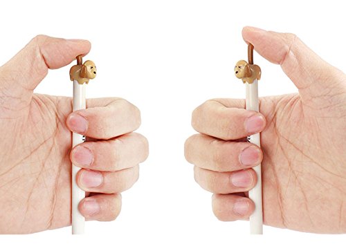 Hands holding the Retractable Dog Tail Gel Pen featuring a playful dog tail for easy use and smooth black gel ink writing.