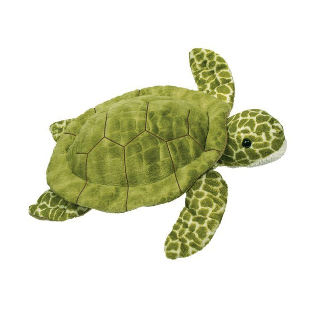 Turtle Pebbles green sea turtle plush toy with soft textured shell and floppy flippers for creative and cuddly play.