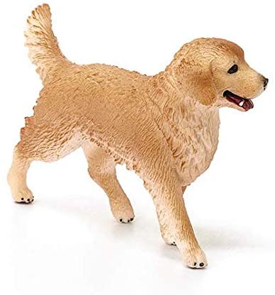 Golden Retriever figurine with honey-colored coat, medium-sized friendly dog standing with tail up and mouth slightly open.