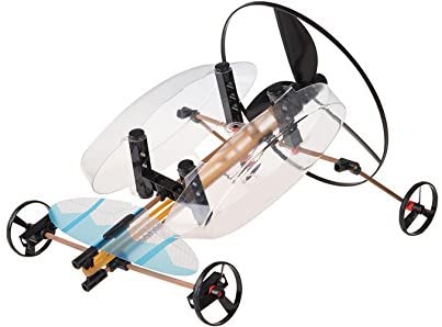 Rubberband Racers model showing ultralight plastic and bamboo parts with rubber band powered propeller and wheels.