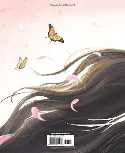 Back cover illustration of "Eyes that Kiss in the Corners" showing flowing dark hair, butterflies, and falling petals.