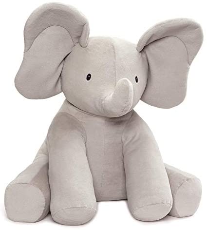 Jumbo Elephant Flappy plush toy in light gray with large ears, perfect for cuddling and nursery decor.