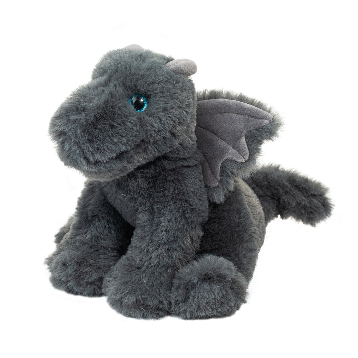 Soft plush Mini Dragon Sootie in cinder gray with velvet wings and tiny horns, perfect for kids 2 and up.